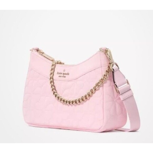 Kate Spade Pink Flower Quilted Convertible Crossbody Crescent Shoulder B… - Picture 5 of 5
